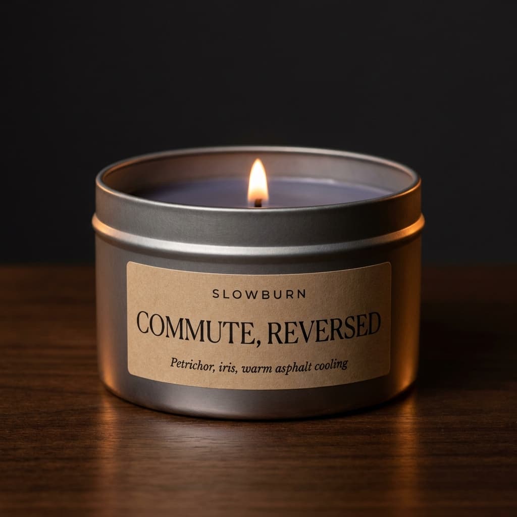 Commute, Reversed candle — Petrichor, iris, warm asphalt cooling