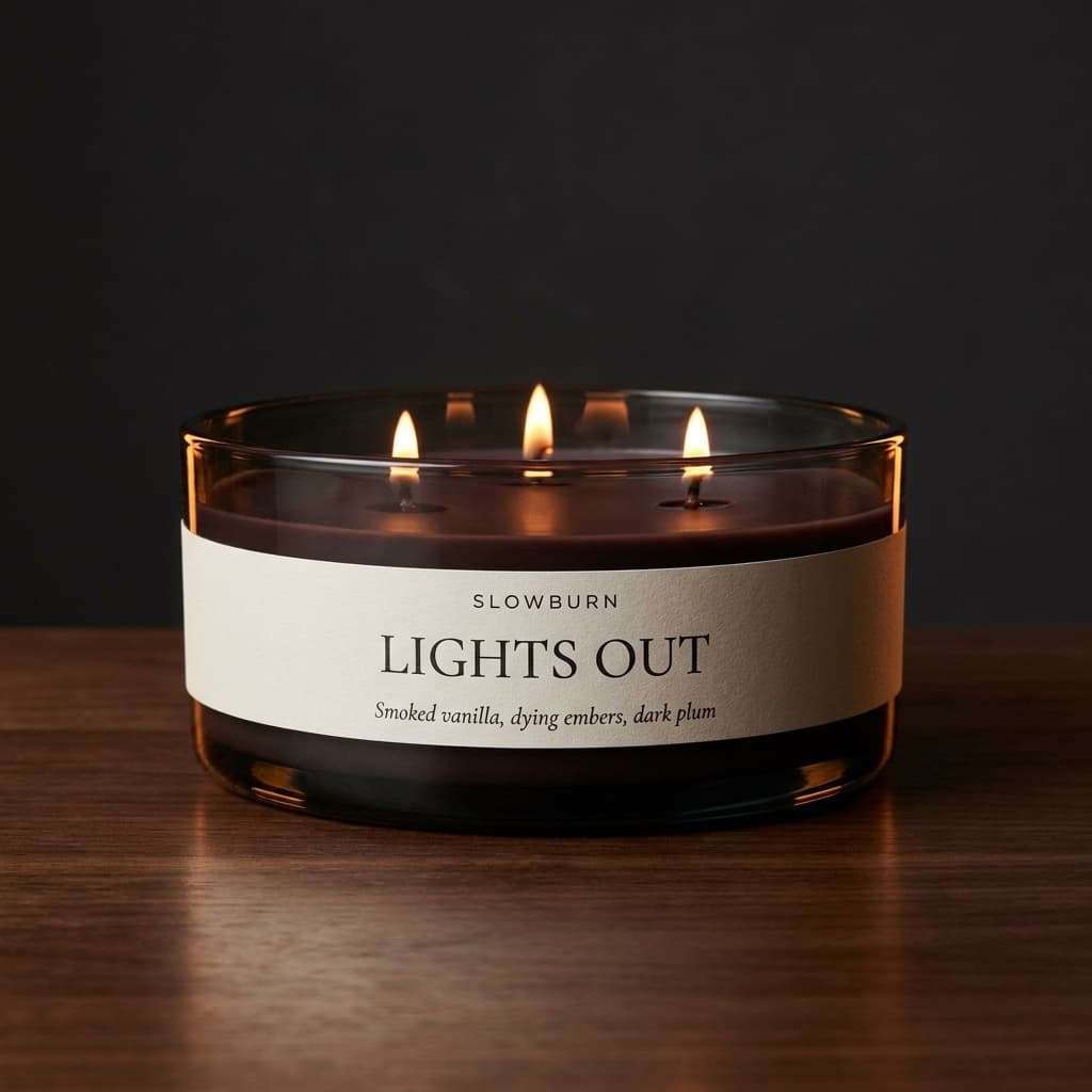 Lights Out candle — Smoked vanilla, dying embers, dark plum