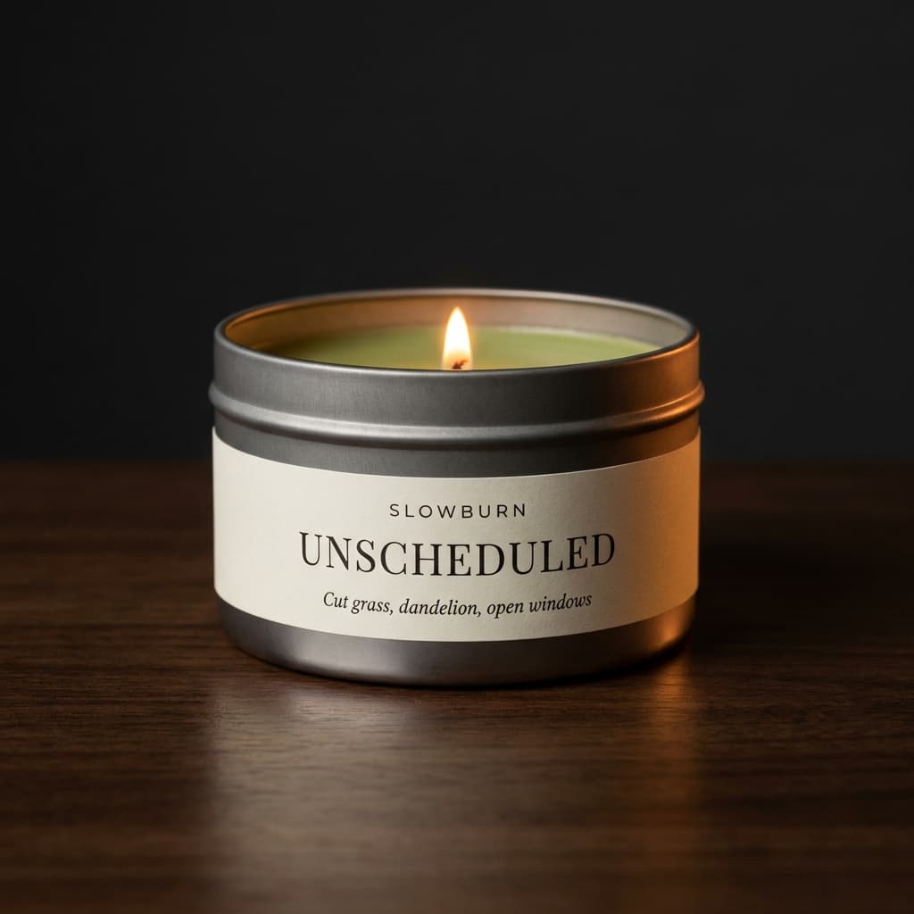 Unscheduled candle — Cut grass, dandelion, open windows