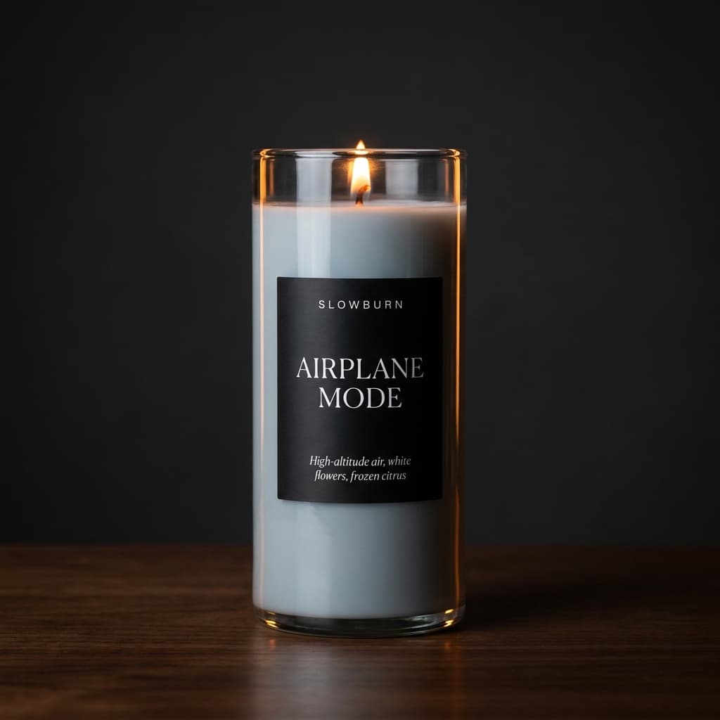 Airplane Mode candle — High-altitude air, white flowers, frozen citrus